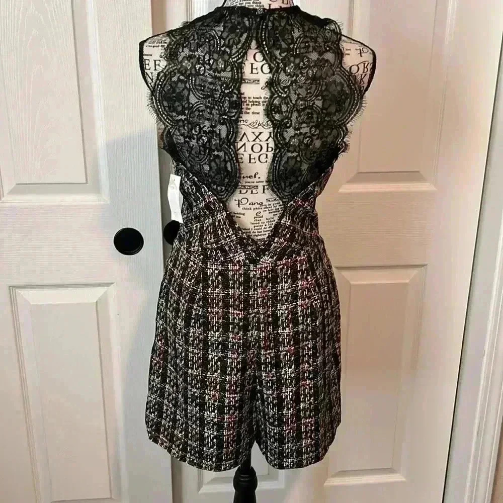 Women's Tweed Plaid Halter Romper - Picture 4 of 7